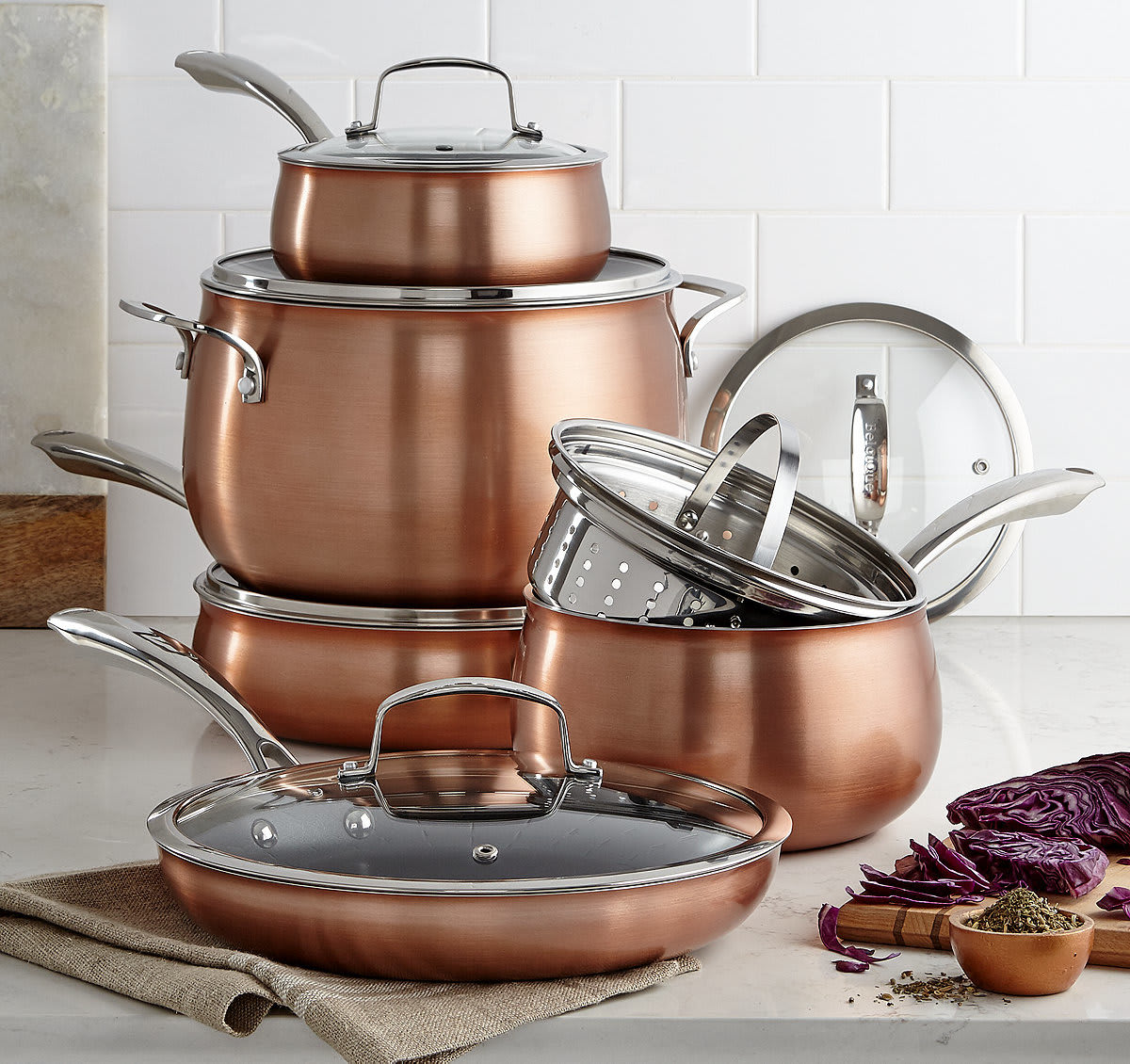 Belgique Copper Translucent 11pc Cookware Set for $100 + free shipping
